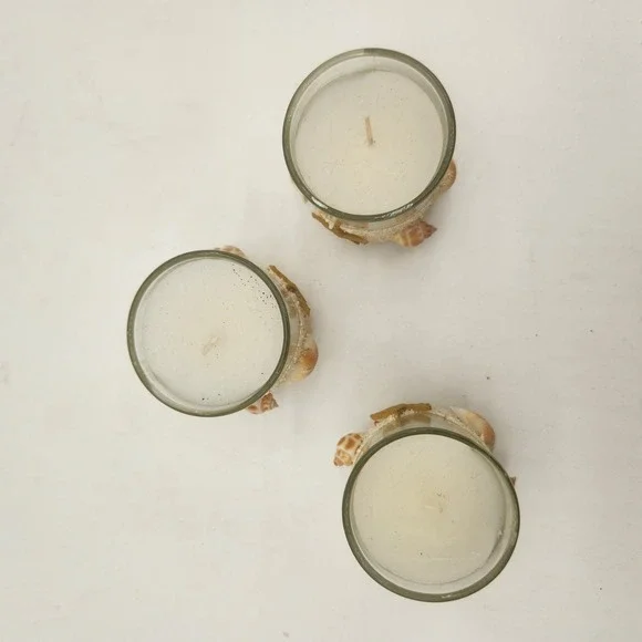 Trio of New Beach Themed Votive Candle Holders With Candles Seashell Sand Decor - Picture 5 of 7